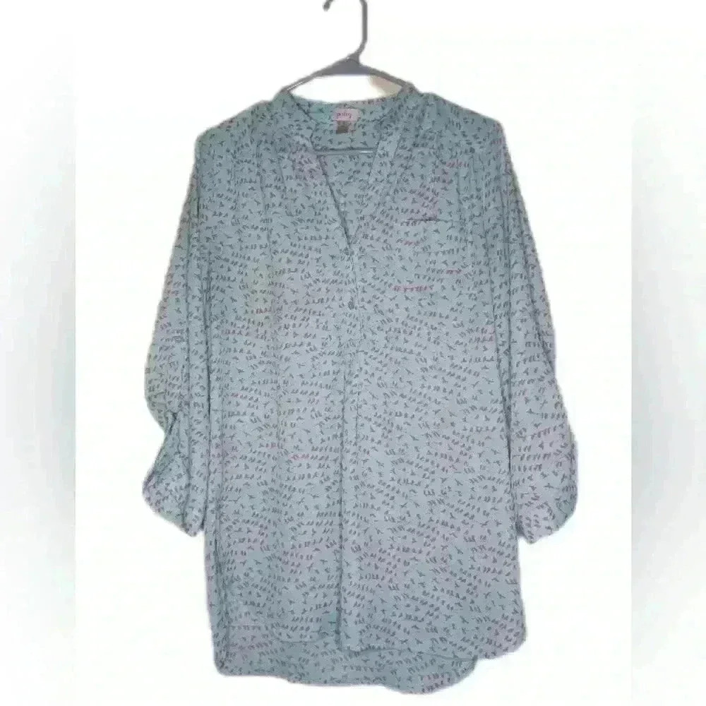 Pixley Blouse, Size L, Aqua Blue & Pink